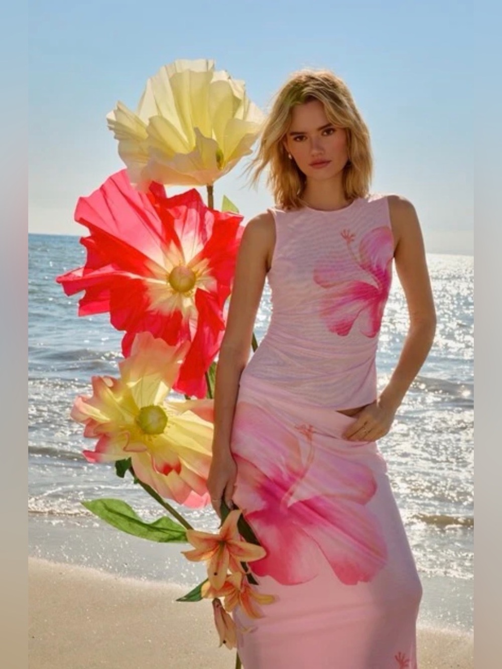 252 Hibiscus Pink Floral Mesh SET